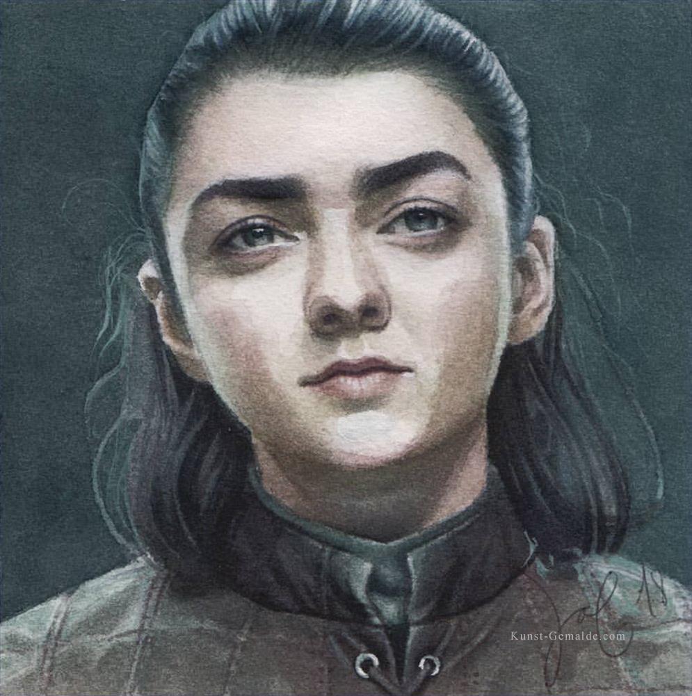 Porträt von Arya Stark lächelnd Spiel der Throne Ölgemälde